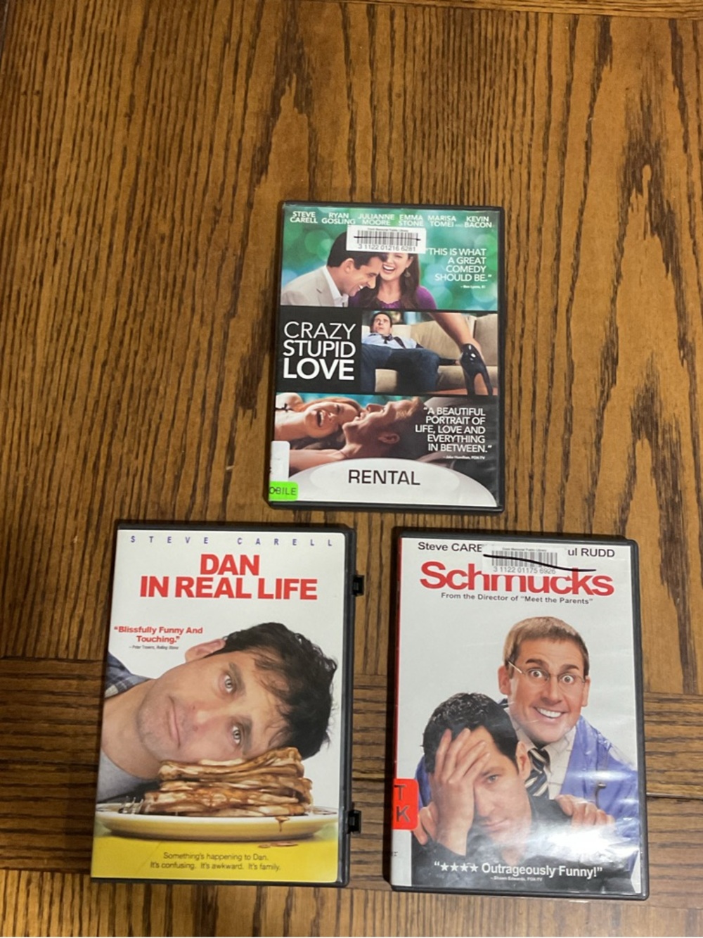 3 DVDs Crazy Stupid Love; Dan in Real Life; Schmucks Steve Carell Paul Rudd Rudd